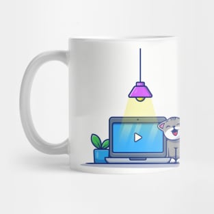 Cute Cat With Laptop And Plant Mug